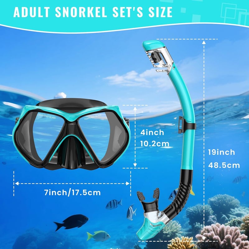 For Shine Snorkeling Gear for Adults, Snorkel Set Scuba Diving mask Dry-Top, Adult Swimming Goggles w/Nose Cover, HD Tempered Glass Panoramic Anti-Leak Anti-Fog, Travel Snorkeling Packages - Image 4